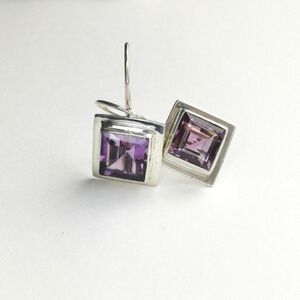 Square cut lavender amethyst drop earrings in Sterling Silver